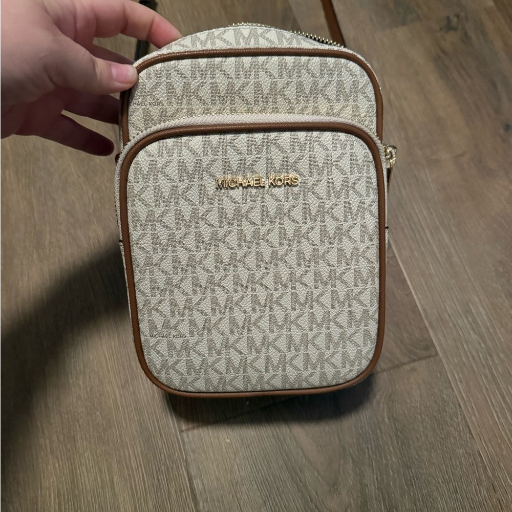 Michael Kors Monogram Belt Bag in Beige and Brown